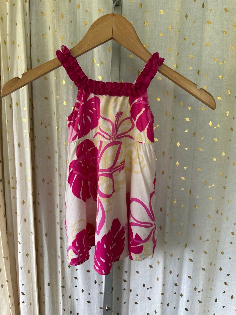 Strawberry Guava Baby Girl Hawaiian Tropical Flowers Ruffle Neckline Dress 18M